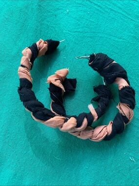 Black and Tan Fabric Twist Hoop Earrings